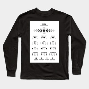 2024 Lunar Calendar, Moon Phases 2024 Long Sleeve T-Shirt